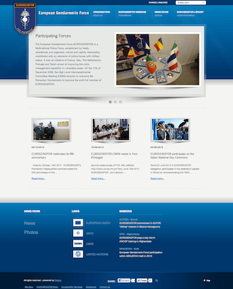 Homepage sito European Gendarmerie Force