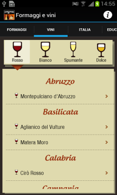 App Android "Formaggi & Vini d'Italia" del Gambero Rosso