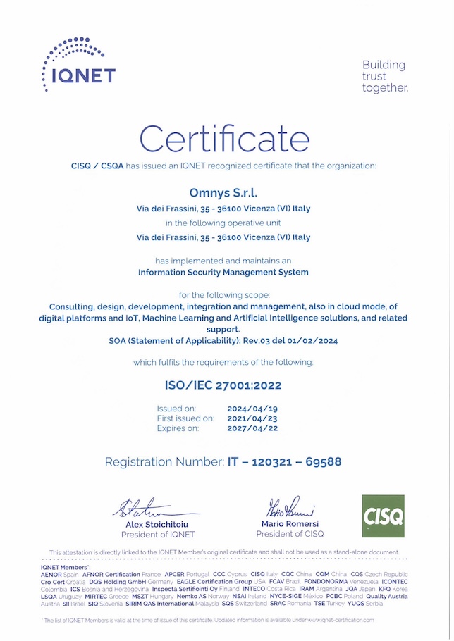 Omnys ISO 27001 Certificate