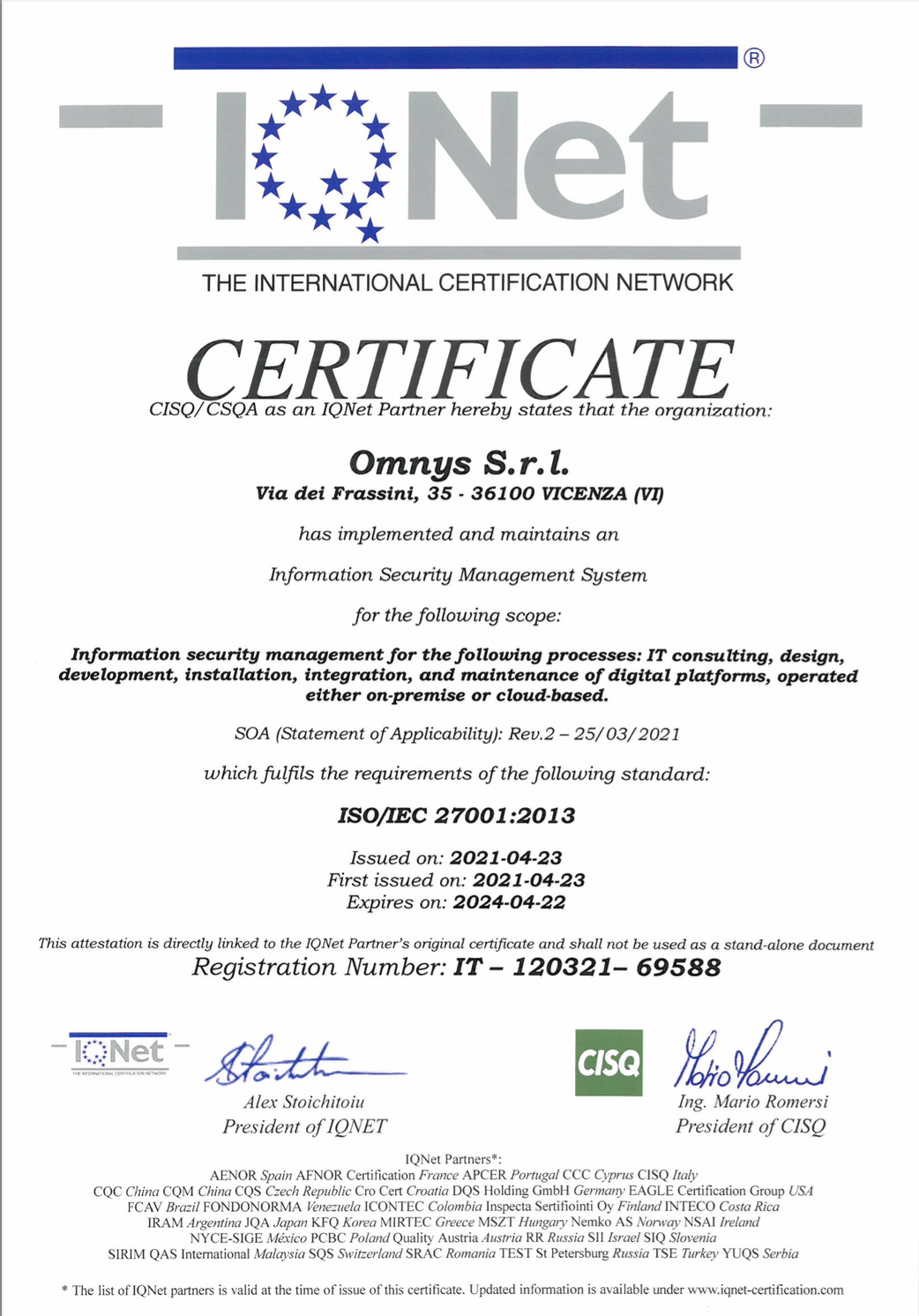 Omnys ISO 27001 Certificate