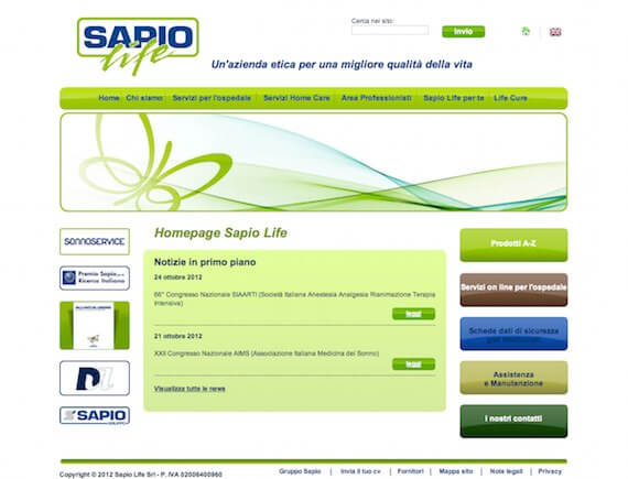 Anteprima Homepage del portale di Sapio Life