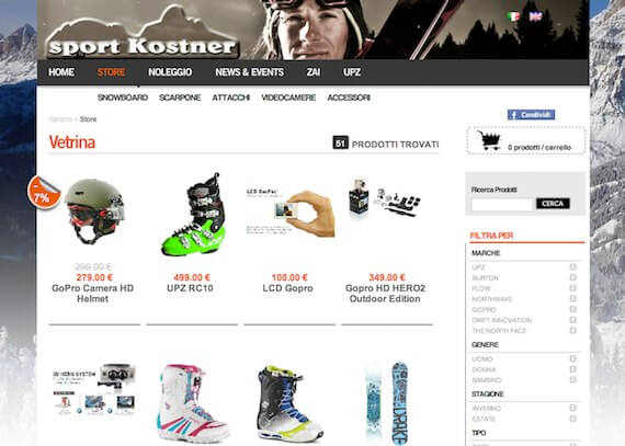 eShop di Sport Kostner: articoli per sport invernali